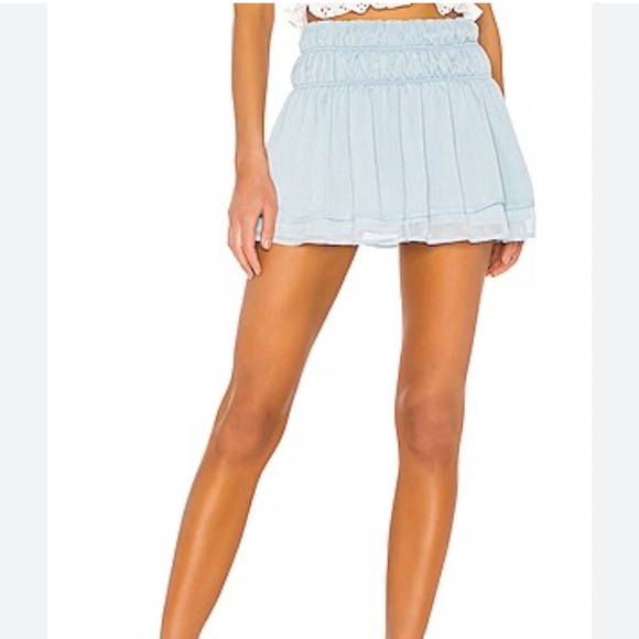 TULAROSA Natalie Mini Skirt in Baby Blue Revolve Smocked Waist Pull On SMALL - Picture 2 of 12